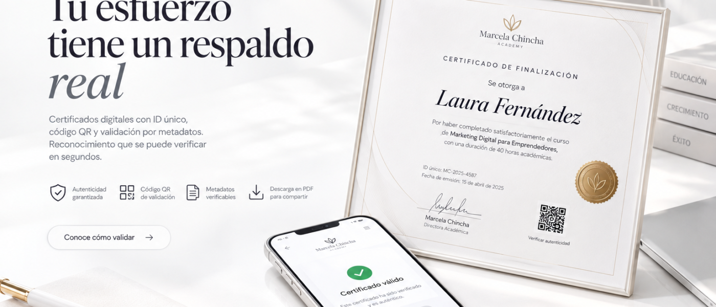 ¿Qué tipso de certificados entrega marcela chincha academy?