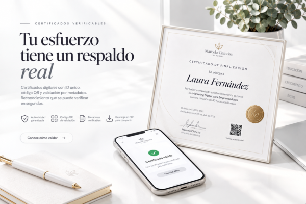 ¿Qué tipso de certificados entrega marcela chincha academy?